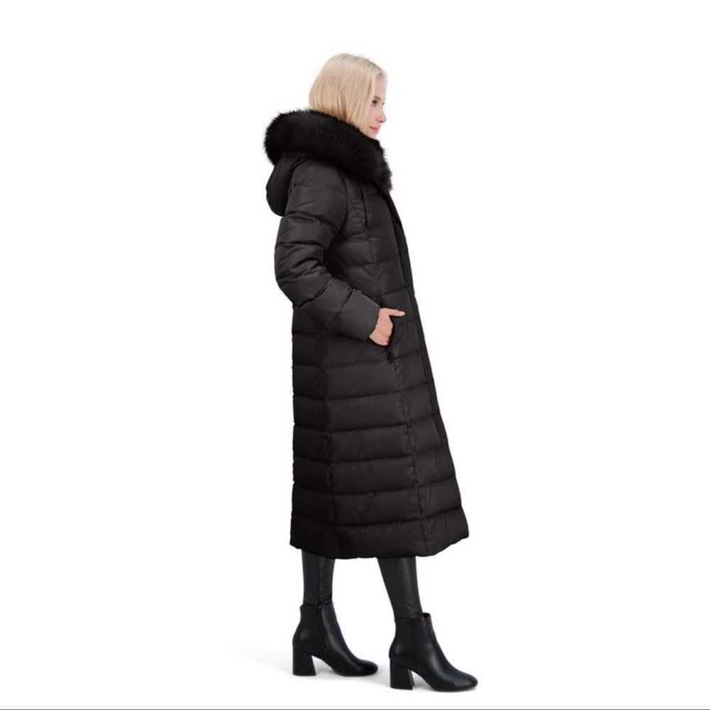 Tahari Nellie Long Coat for Women-Insulated Jacket w/ Removable Faux Fur Trim M